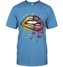 Load image into Gallery viewer, Los Angeles Chargers and San Diego State Aztecs glitter pattern sexy lips t shirt
