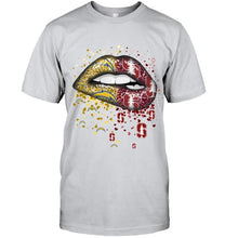 Load image into Gallery viewer, Los Angeles Chargers and Stanford Cardinal glitter pattern sexy lips t shirt