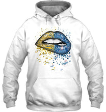 Load image into Gallery viewer, Los Angeles Chargers and Los Angeles Dodgers glitter pattern sexy lips t shirt