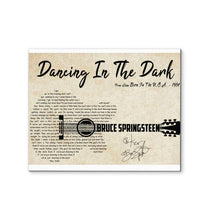 Load image into Gallery viewer, Bruce Springsteen dancing in the dark lyric guitar typography signed canvas
