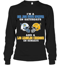 Load image into Gallery viewer, I'm San Jose State Spartan on saturdays and Los Angeles Charger on sundays shirt