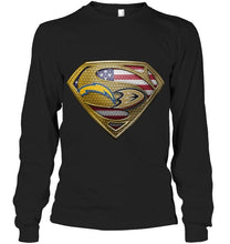 Load image into Gallery viewer, Los Angeles Chargers and Anaheim Ducks superman american flag layer shirt