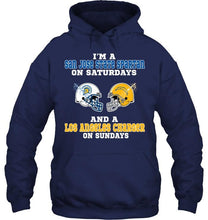 Load image into Gallery viewer, I'm San Jose State Spartan on saturdays and Los Angeles Charger on sundays shirt