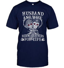Load image into Gallery viewer, Husband &amp; wife riding partners for life sugar skull shirt
