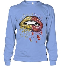 Load image into Gallery viewer, Los Angeles Chargers and USC Trojans glitter pattern sexy lips t shirt