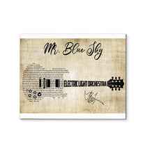 Load image into Gallery viewer, Electric Light Orchestra Mr Blue sky lyric guitar typography signed canvas