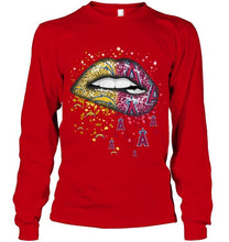 Load image into Gallery viewer, Los Angeles Chargers and Los Angeles Angels glitter pattern sexy lips t shirt