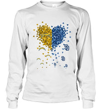 Load image into Gallery viewer, Los Angeles Chargers and San Diego Padres tiny hearts shaped fan shirt