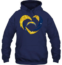 Load image into Gallery viewer, Los Angeles Chargers heart love golden glitter pattern hurricane shirt