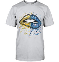 Load image into Gallery viewer, Los Angeles Chargers and Los Angeles Dodgers glitter pattern sexy lips t shirt