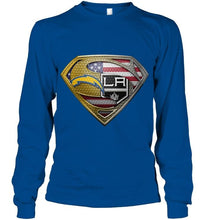 Load image into Gallery viewer, Los Angeles Chargers and Los Angeles Kings superman american flag layer shirt