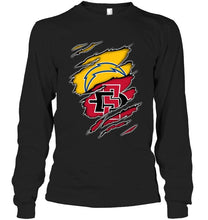Load image into Gallery viewer, Los Angeles Chargers and San Diego State Aztecs layer under ripped shirt
