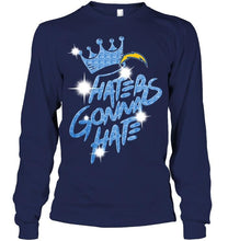 Load image into Gallery viewer, Los Angeles Chargers crown haters gonna hate glitter pattern t shirt