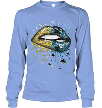 Load image into Gallery viewer, Los Angeles Chargers and San Jose Sharks glitter pattern sexy lips t shirt