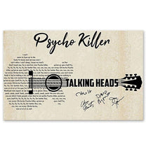 Load image into Gallery viewer, Talking Heads psycho killer lyric guitar typography signed poster