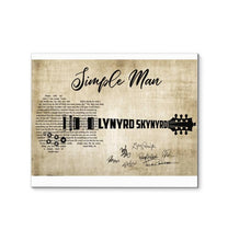 Load image into Gallery viewer, Lynyrd Skynyrd simple man lyric guitar typography band member signed canvas