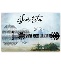 Load image into Gallery viewer, Shawn Mendes Camila Cabello Senorita lyric guitar typography poster