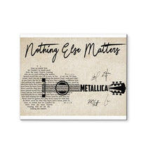 Load image into Gallery viewer, Metallica Nothing else matter lyric guitar typography signed canvas