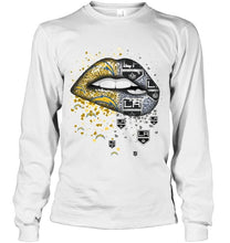 Load image into Gallery viewer, Los Angeles Chargers and Los Angeles Kings glitter pattern sexy lips t shirt
