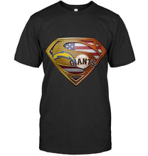 Load image into Gallery viewer, Los Angeles Chargers and San Francisco Giants superman american flag layer shirt