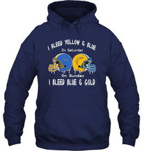 Load image into Gallery viewer, I bleed UCLA Bruins yellow &amp; blue on saturday sunday I bleed Los Angeles Chargers gold &amp; blue shirt