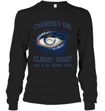 Load image into Gallery viewer, Los Angeles Chargers girl classy sasy and a bit smart asy glitter pattern eye t shirt