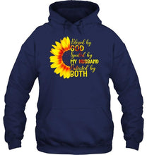 Load image into Gallery viewer, Blessed by God spoiled by my husband protected by both sunflower Black T Shirt