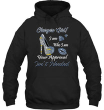 Load image into Gallery viewer, Los Angeles Chargers girl i am who i am your approval isn't needed high heel lips diamond glitter pattern t shirt