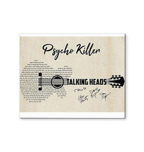 Load image into Gallery viewer, Talking Heads psycho killer lyric guitar typography signed canvas