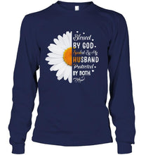 Load image into Gallery viewer, Blessed by god spoiled by husband protected by both daisy Black T Shirt