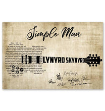Load image into Gallery viewer, Lynyrd Skynyrd simple man lyric guitar typography band member signed poster