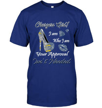 Load image into Gallery viewer, Los Angeles Chargers girl i am who i am your approval isn't needed high heel lips diamond glitter pattern t shirt