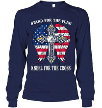 Load image into Gallery viewer, Stand for flag kneel for cross Los Angeles Chargers jesus cross american flag wings shirt