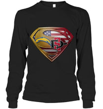 Load image into Gallery viewer, Los Angeles Chargers and San Diego State Aztecs superman american flag layer shirt