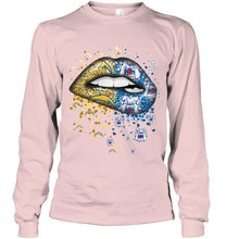 Load image into Gallery viewer, Los Angeles Chargers and Fresno State Bulldogs glitter pattern sexy lips t shirt