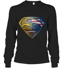 Load image into Gallery viewer, Los Angeles Chargers and San Diego Padres superman american flag layer shirt