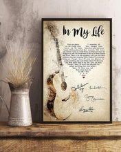 Load image into Gallery viewer, the beatles in my life lyric heart typography with guitar art signed poster canvas