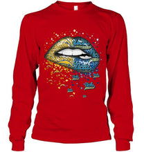 Load image into Gallery viewer, Los Angeles Chargers and UCLA Bruins glitter pattern sexy lips t shirt