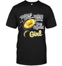 Load image into Gallery viewer, touch down lovin defense yellin team supportin Los Angeles Chargers girl shirt