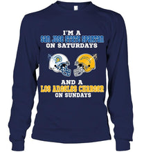 Load image into Gallery viewer, I'm San Jose State Spartan on saturdays and Los Angeles Charger on sundays shirt