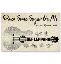 Load image into Gallery viewer, Def Leppard Pour some sugar on me lyric guitar typography signed poster