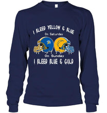 Load image into Gallery viewer, I bleed San Jose State Spartans yellow &amp; blue on saturday sunday I bleed Los Angeles Chargers gold &amp; blue shirt