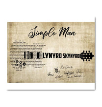 Load image into Gallery viewer, Lynyrd Skynyrd simple man lyric guitar typography band member signed canvas