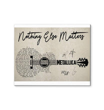 Load image into Gallery viewer, Metallica nothing else matter lyric guitar typography band member signed canvas