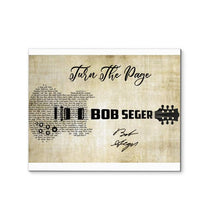 Load image into Gallery viewer, Bob Seger Turn the page lyric guitar typography signed canvas