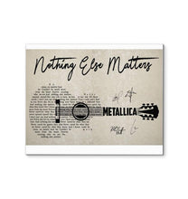 Load image into Gallery viewer, Metallica nothing else matter lyric guitar typography band member signed canvas