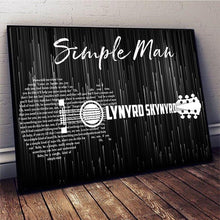 Load image into Gallery viewer, Simple man Lynyrd Skynyrd lyric guitar typography black layer poster canvas