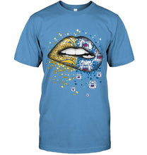 Load image into Gallery viewer, Los Angeles Chargers and Fresno State Bulldogs glitter pattern sexy lips t shirt