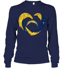Load image into Gallery viewer, Los Angeles Chargers heart love golden glitter pattern hurricane shirt