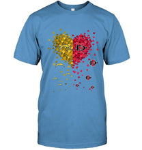 Load image into Gallery viewer, Los Angeles Chargers and San Diego State Aztecs tiny hearts shaped fan shirt
